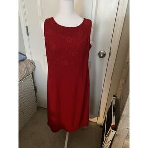 Vintage Sag Harbor Women's Red Sleeveless Dress Embroidered Flowers Sz 12P